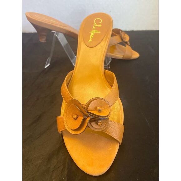 Cole Haan Nike Air Cognac Brown Smooth Leather Kitten Heel Mules Women’s SZ 10B - Picture 6 of 11